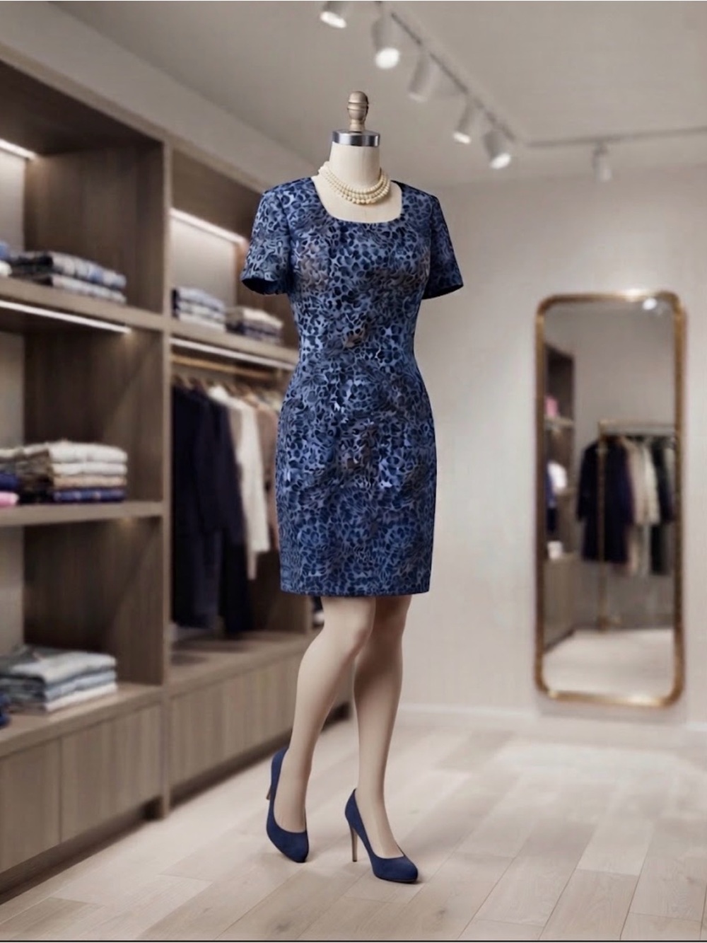 Vintage silk Maggy London Blue and Black Leopard Print Sheath Dress